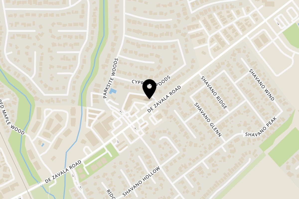 Map showing the location of Royal Pizza on 4415 De Zavala Rd in San Antonio